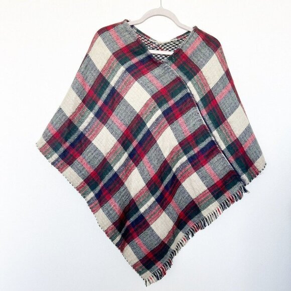 Unbranded Jackets & Blazers - Bohemian Plaid Cape Poncho Sweater reversible tartan fringe Shawl One Size